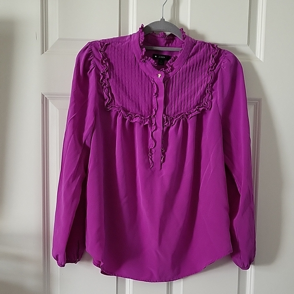 J. Crew Tops - J.Crew Bright Purple Silk Ruffle Blouse Women's Large